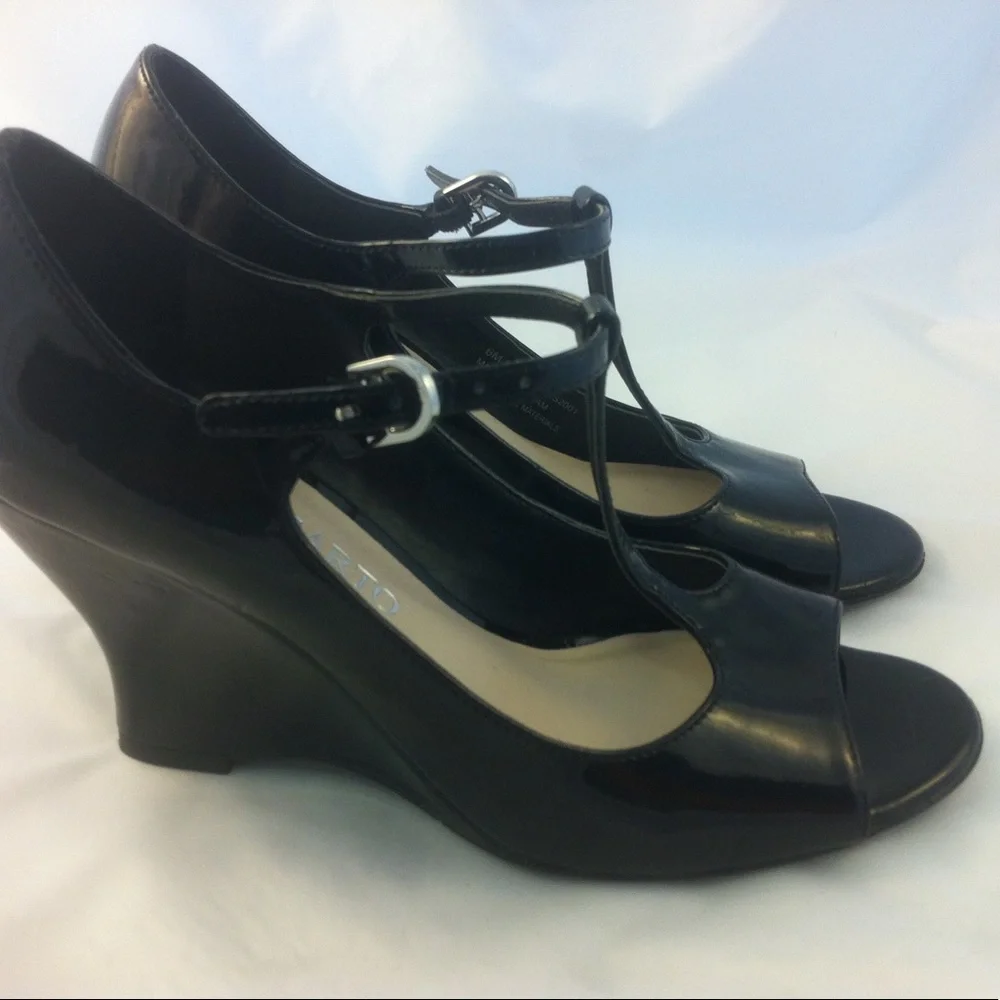Franco Sarto Black Patent Sadie Wedge Pump